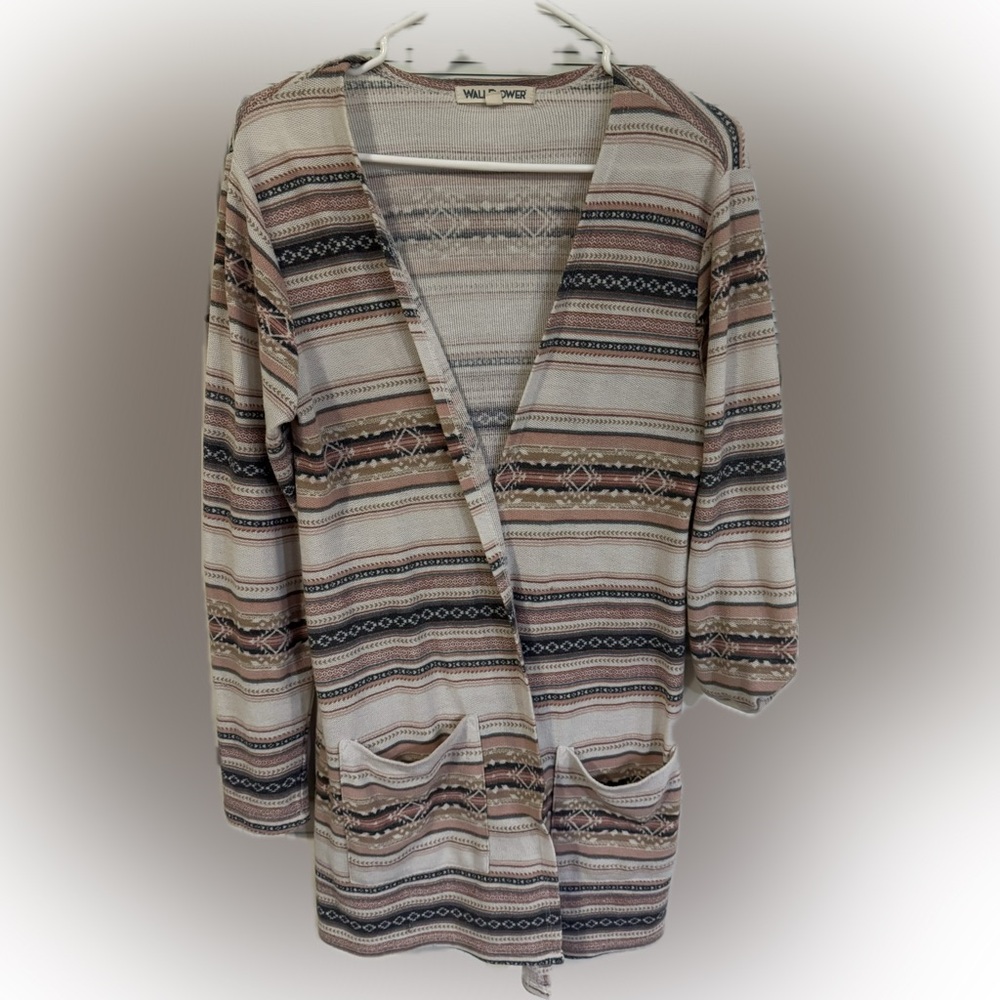 Wallflower Women's Striped Cardigan - Cream, Brown, Pink